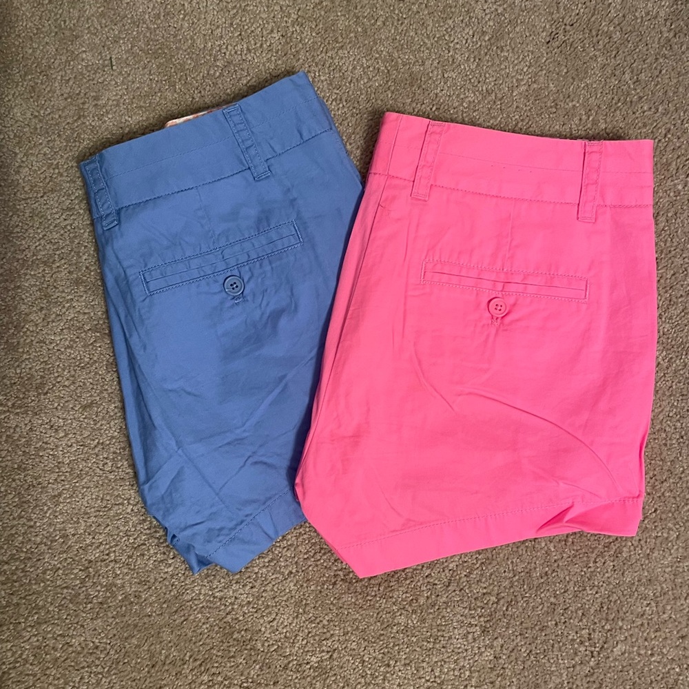 (2) Pairs of J.Crew chino shorts! Hot pink and light blue!